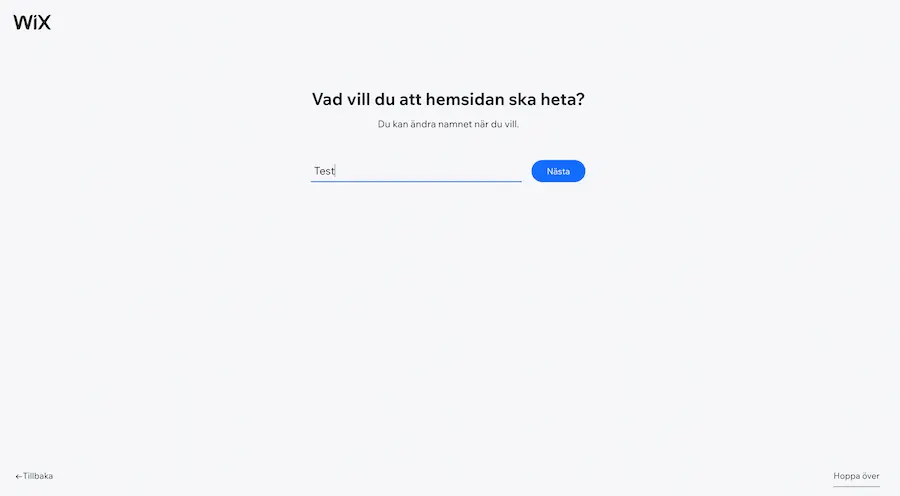 Skapar namn för Wix hemsida.